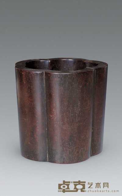 清 紫檀瓜楞笔海 17×19cm
